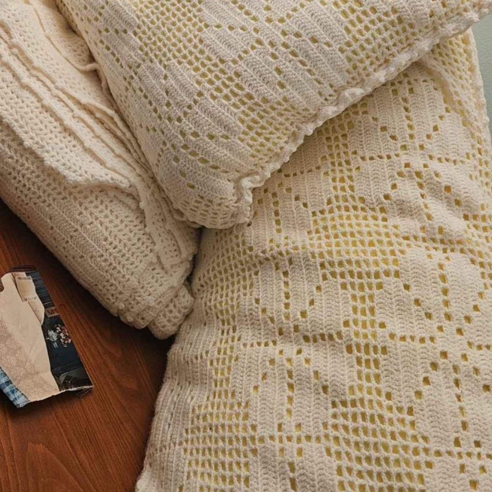 Hand made crochet King size bed cover.